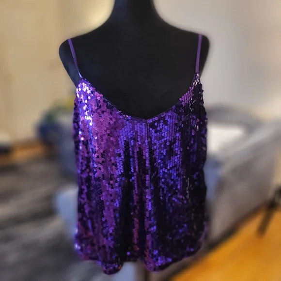 Primark Purple Sequin Camisole Tank Top Size 12 - Picture 3 of 16